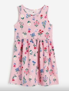 H&M Pink Floral Tank Sleeveless Spring Dress for Kids, Size 6-7